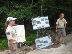 The educational display we set up at the base of Beehive and Gorham Mountain Trails. (c) Hannah Kreitzer
